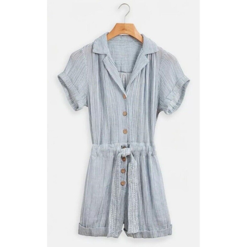 Faherty Women's Izzy Striped Cotton Doublegauze Romper - Size Medium